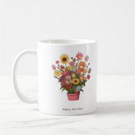 Taza De Café Floral colorido floreado, ramo de cumpleaños,