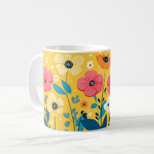 Taza De Café Floral Colorido, Folclore Brillante Vibrante Bonit
