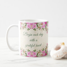 Taza De Café Floral "Comenzar cada día con un corazón agradecid