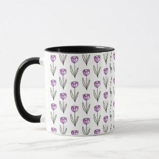 Taza de café floral con arte de línea minimalista