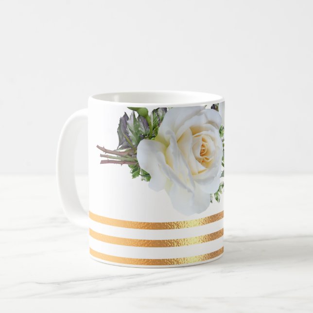 Taza de café floral con borde dorado (Anverso izquierdo)