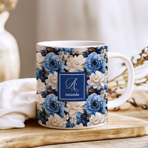 Taza de café floral con nombre personalizado de fl