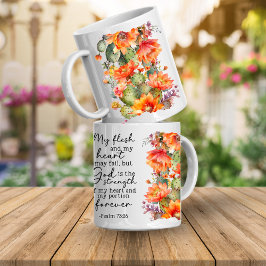 Taza de café floral con versículo bíblico