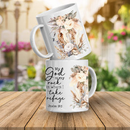 Taza de café floral con versículo bíblico