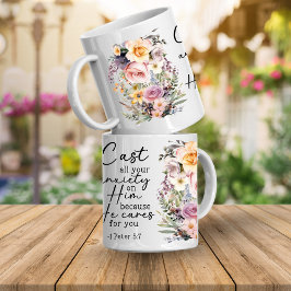 Taza de café floral con versículo cristiano de Sal