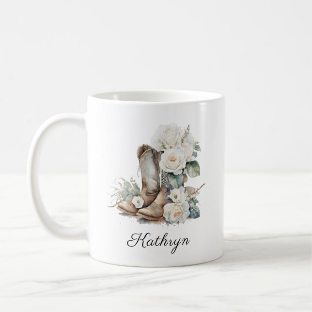 Taza De Café Floral Cowgirl Boots Peonies Café personal Mug (Izquierda)