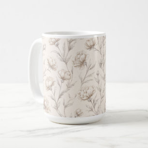 Taza De Café Floral Crema Marrón Cacao