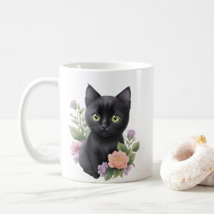 Taza De Café Floral cúrcuma de gato negro