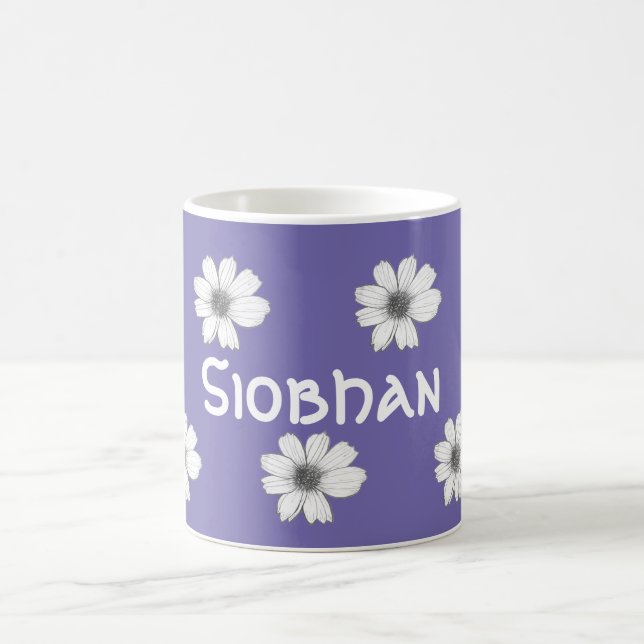 Taza De Café Floral Custom Name Purple (Centro)