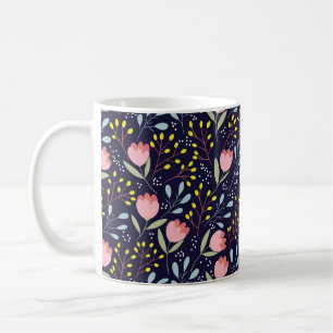 Taza De Café Floral Cuta: Patrón de flores de colores.