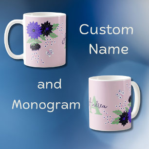Taza De Café Floral Dahlia Bloom Bouquet Personalizado Monogram