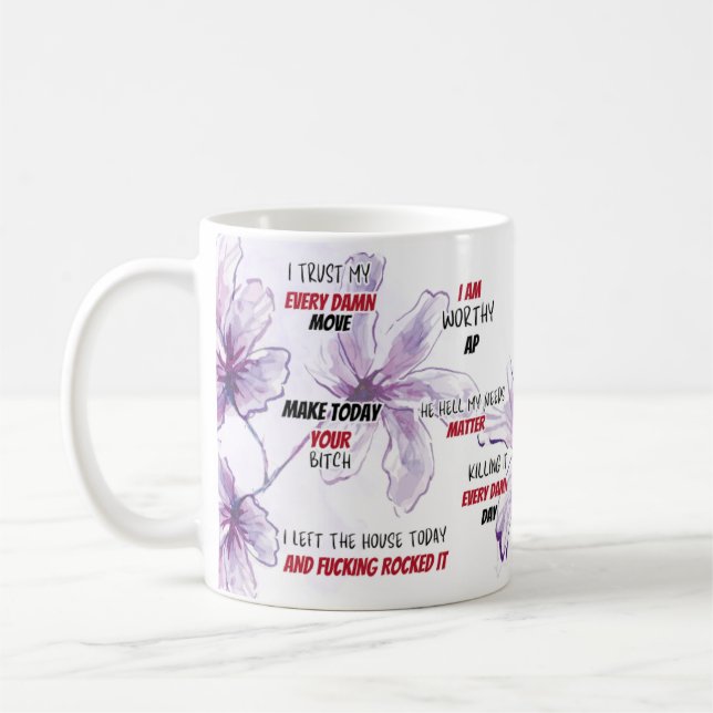 Taza De Café Floral de acuarela de afirmación de barro (Izquierda)