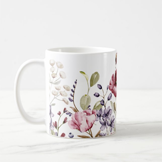 Taza De Café Floral de acuarela elegante - Mug artístico (Izquierda)