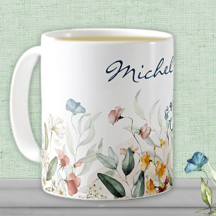 Taza De Café Floral de acuarela personalizada de 11 oz. Clásica