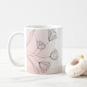 Taza de café floral de acuarela rosa romántica – R