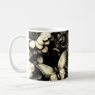 Taza De Café Floral de antigüedades doradas con mariposas