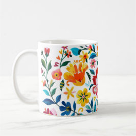 Taza De Café Floral de arte folclórico colorido mexicano