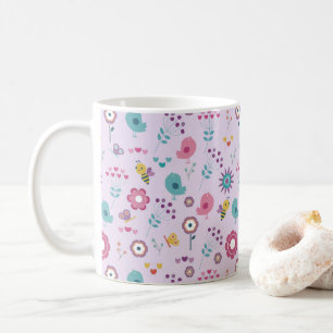Taza De Café Floral de Aves, Abejas y Mariposas