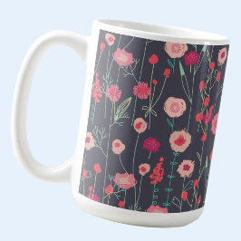 Taza De Café Floral de boho negro rosado