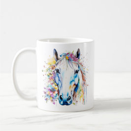 Taza De Café Floral de caballo blanco de bonito personalizada