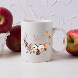 Taza De Café Floral de caída con cualquier monograma