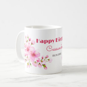 Taza De Café Floral de cerezo rosado rustico Sakura cumpleaños