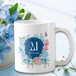 Taza De Café Floral de color azul morado marrón brillante moder