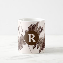 Taza De Café Floral de color marrón elegante personalizado mono