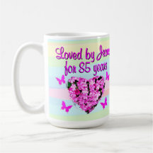 FLORAL DE COLOR ROSA 85º CUMPLEAÑOS MUG