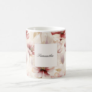Taza De Café Floral de crema de borgoña