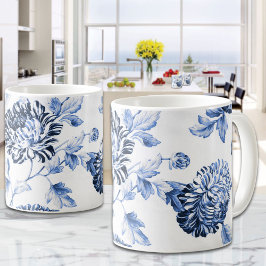 Taza De Café Floral de Dahlia azul y blanca
