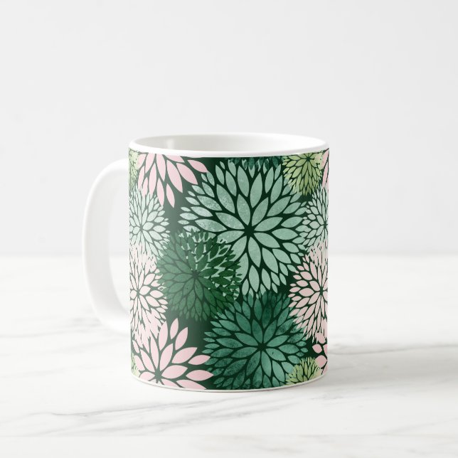 Taza De Café Floral de Dahlia verde rosada moderna (Anverso izquierdo)