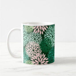 Taza De Café Floral de Dahlia verde rosada moderna
