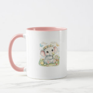 Taza De Café Floral De Elefante Bebé Lindo