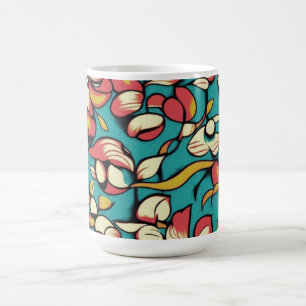Taza De Café Floral de estilo Art Nouveau en rosa y azul mullid
