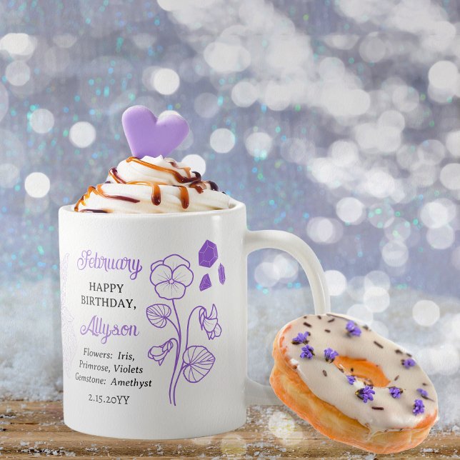 Taza De Café Floral de febrero | Amethyst Birthday Keepsake (February Floral and  Amethyst Birthstone Birthday Keepsake Coffee Mug)