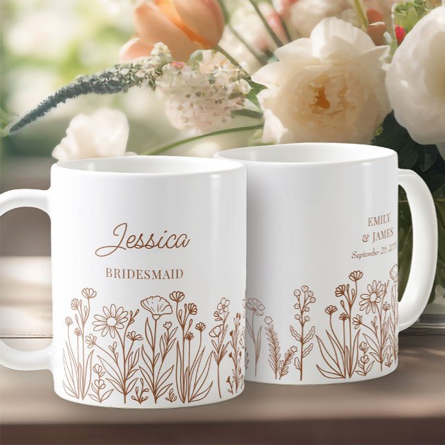 Taza De Café Floral de flores silvestres Cualquier línea de col (Wildflower Wedding Party Gift Mug to personalize for your bridesmaids, mother of the bride etc ..)