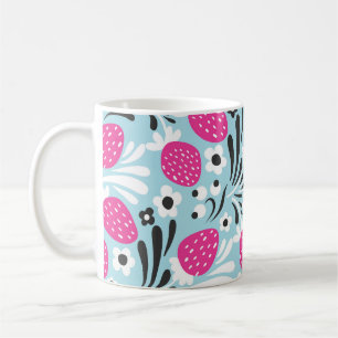 Taza De Café Floral de fresa: Berry rosa sin foco.