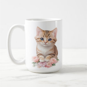 Taza De Café Floral de gato suave y caprichoso florecimiento fe