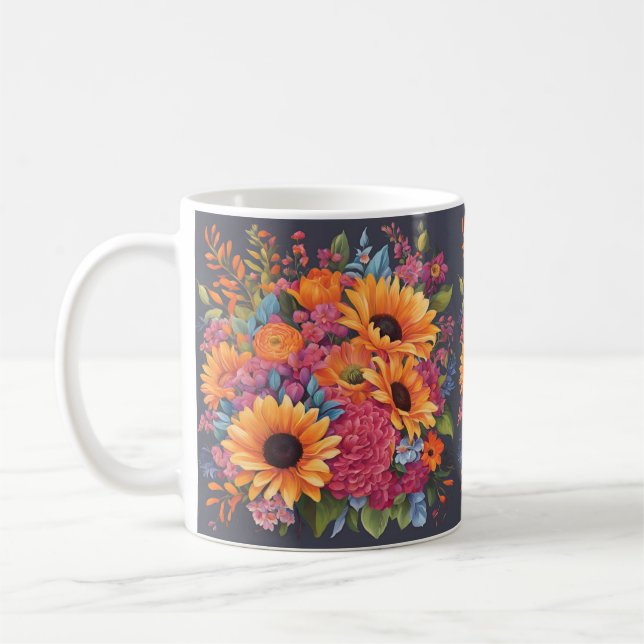 Taza De Café Floral de girasol feliz (Izquierda)