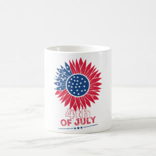 Taza De Café Floral de girasol patriótico 4 de julio