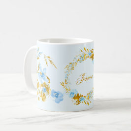 Taza De Café Floral de invierno azul dorado personalizado de bo