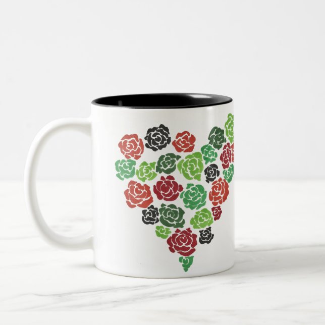 Taza de café floral de los rosas verdes y rojos (Izquierda)