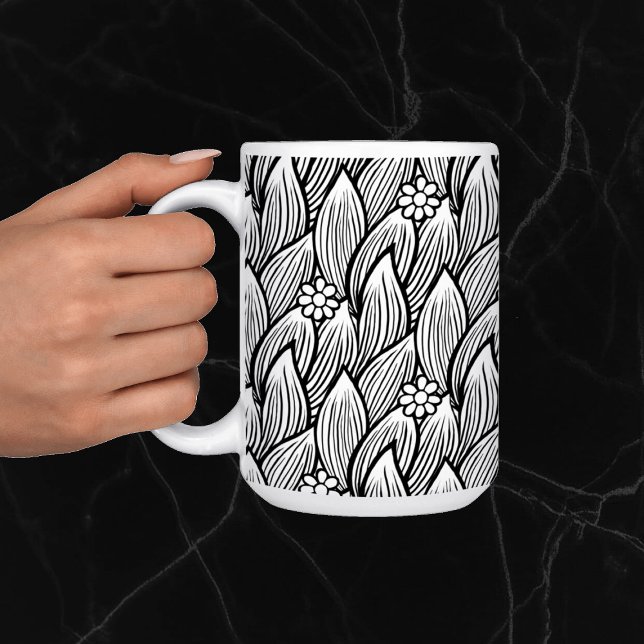 Taza De Café Floral de margarita hippie blanca y negra moderna (Subido por el creador)
