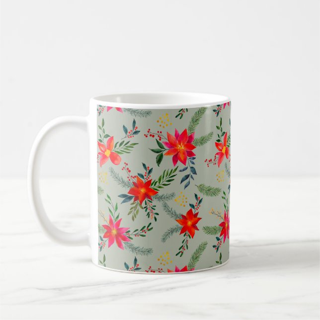 Taza De Café Floral de Navidades de la Poinsettia Roja (Izquierda)