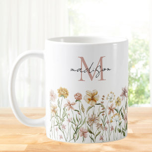 Taza De Café Floral de prado de flores silvestres en acuarela m