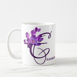 Taza De Café Floral de primavera púrpura Elizabeth name monogra