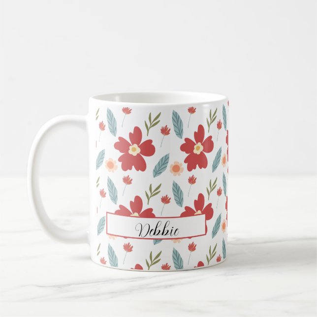 Taza De Café Floral de primavera roja personalizada café Mug (Izquierda)