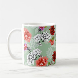Taza De Café Floral de primavera verde: mano dibujada
