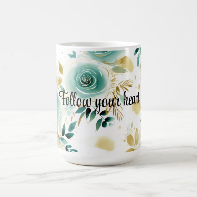 Taza De Café Floral de Rosa de oro blanco verde suave (Centro)